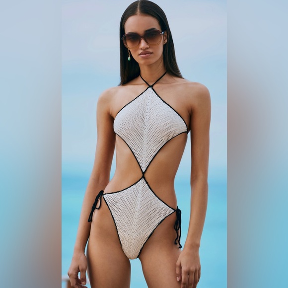 Solid and Striped crochet one piece swim suit - Picture 1 of 4